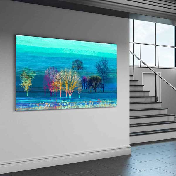 Neon Renkli Ağaç Siluetleri Soyut Kanvas Tablo 4403