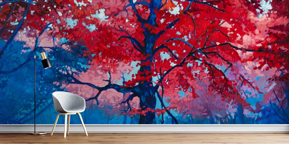 Kırmızı Yapraklı Ağaç Manzara Duvar Kağıdı 4414