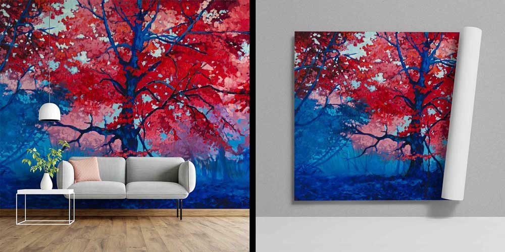 Kırmızı Yapraklı Ağaç Manzara Duvar Kağıdı 4414