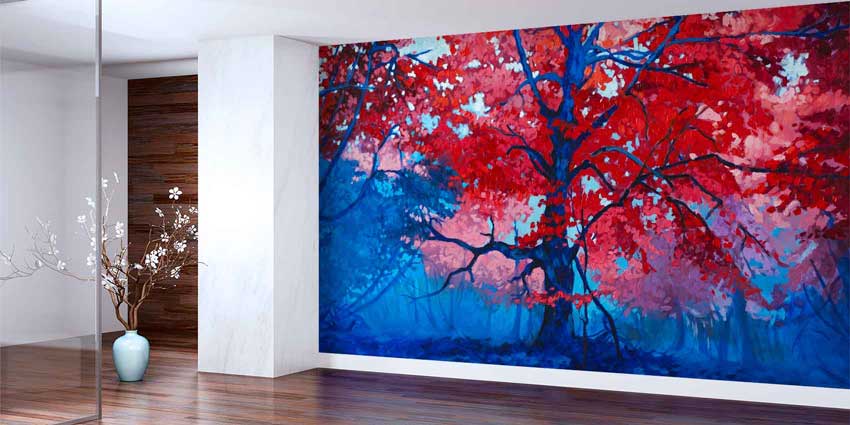 Kırmızı Yapraklı Ağaç Manzara Duvar Kağıdı 4414