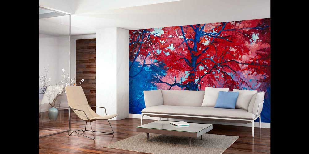 Kırmızı Yapraklı Ağaç Manzara Duvar Kağıdı 4414