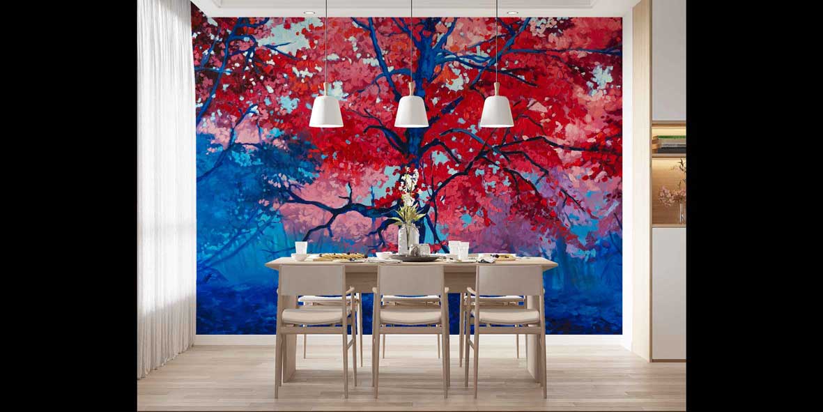 Kırmızı Yapraklı Ağaç Manzara Duvar Kağıdı 4414