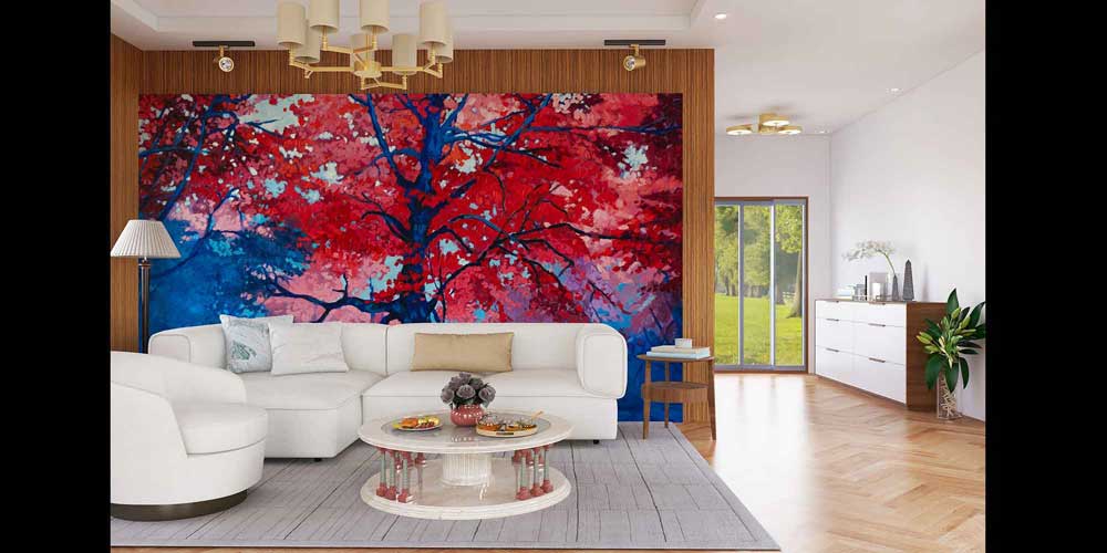 Kırmızı Yapraklı Ağaç Manzara Duvar Kağıdı 4414