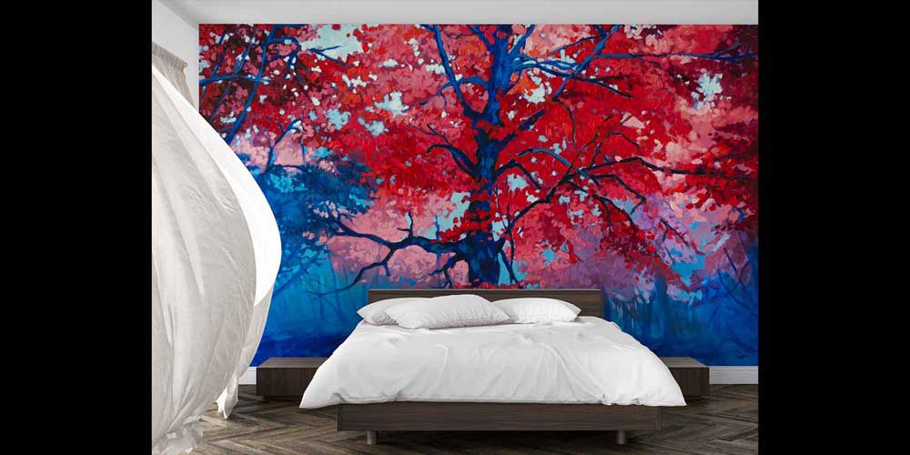 Kırmızı Yapraklı Ağaç Manzara Duvar Kağıdı 4414