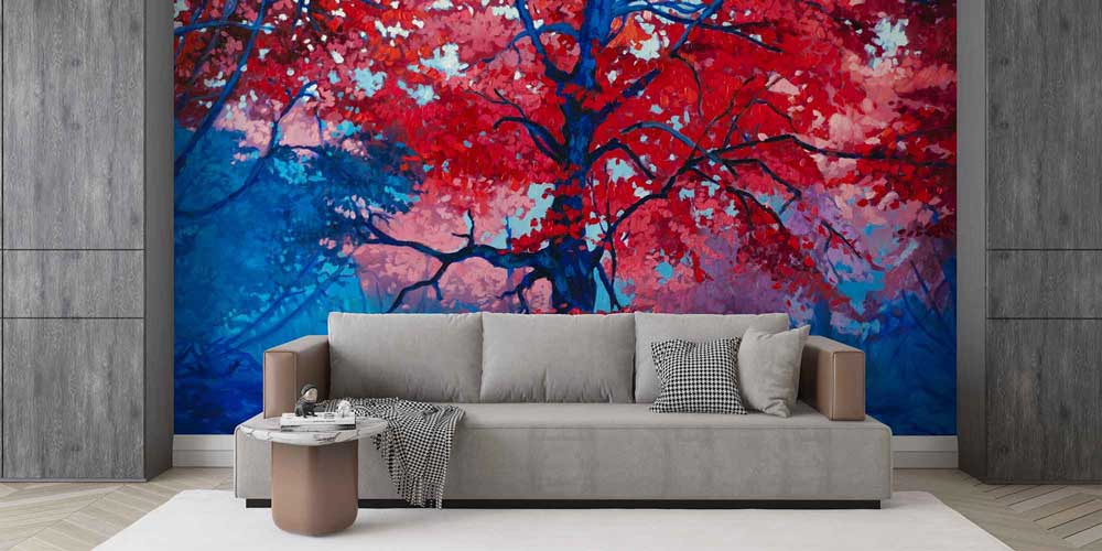 Kırmızı Yapraklı Ağaç Manzara Duvar Kağıdı 4414