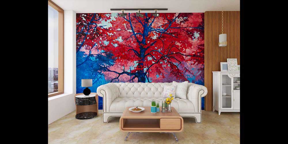 Kırmızı Yapraklı Ağaç Manzara Duvar Kağıdı 4414