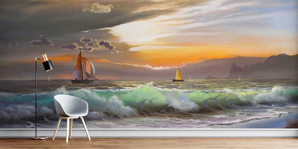 Gün Batımı Yelkenliler Deniz Manzarası Duvar Kağıdı 4419