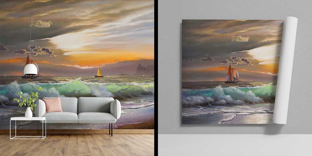 Gün Batımı Yelkenliler Deniz Manzarası Duvar Kağıdı 4419