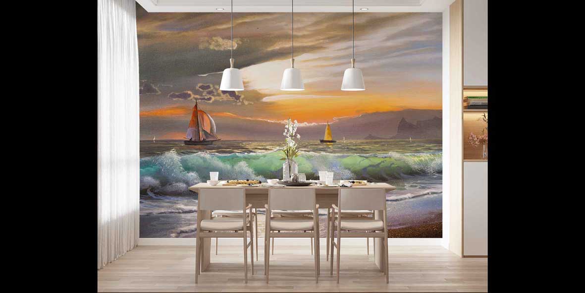 Gün Batımı Yelkenliler Deniz Manzarası Duvar Kağıdı 4419
