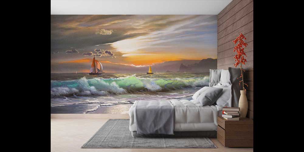 Gün Batımı Yelkenliler Deniz Manzarası Duvar Kağıdı 4419