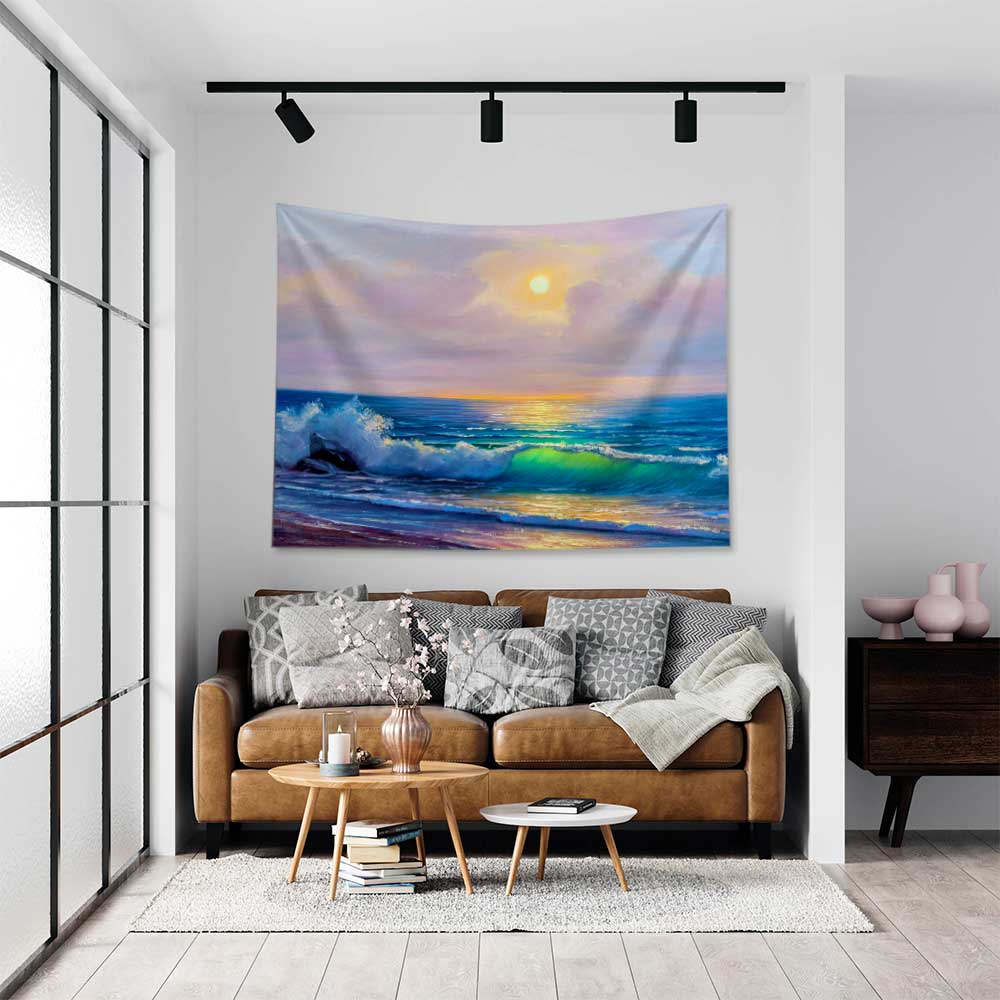 Güneş Işığında Dalgalar Deniz Manzarası Duvar Örtüsü 4426