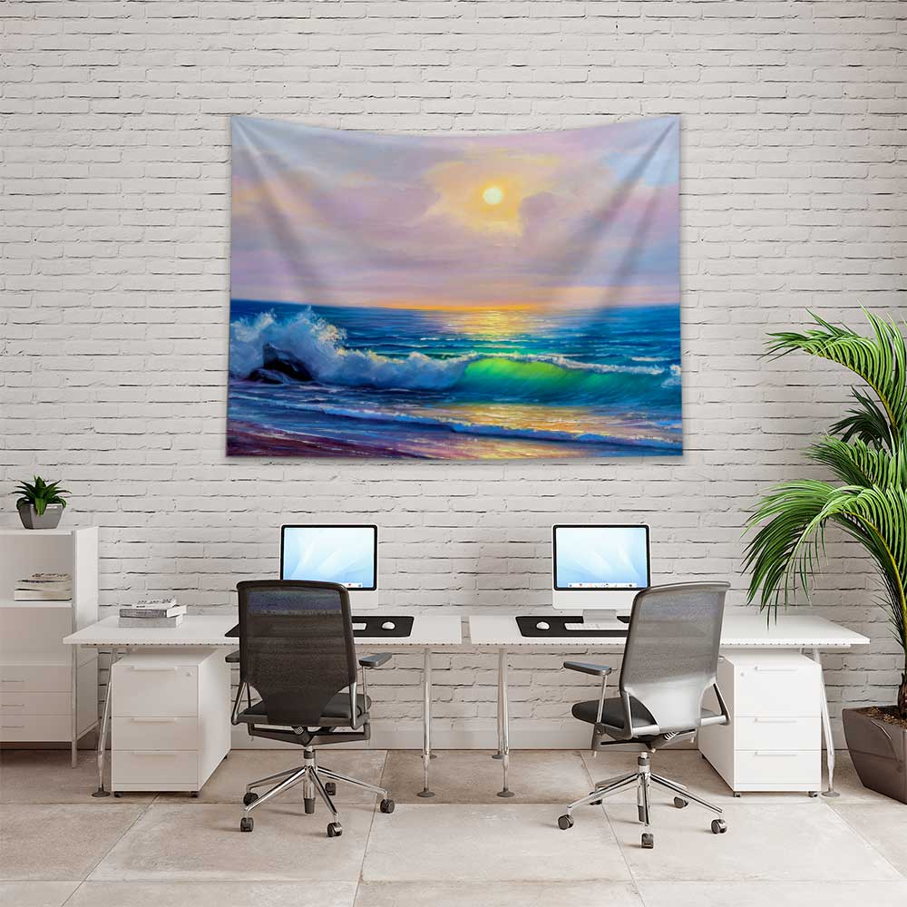 Güneş Işığında Dalgalar Deniz Manzarası Duvar Örtüsü 4426