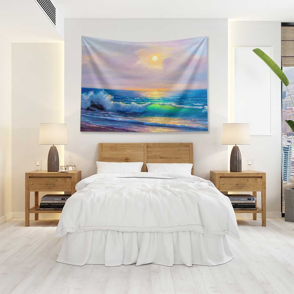 Güneş Işığında Dalgalar Deniz Manzarası Duvar Örtüsü 4426