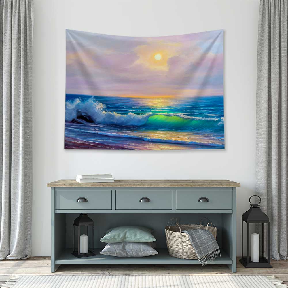 Güneş Işığında Dalgalar Deniz Manzarası Duvar Örtüsü 4426