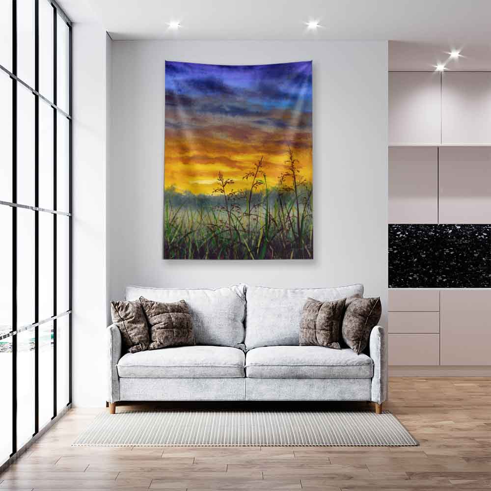 Gün Batımı Çayır Silüeti Manzara Duvar Örtüsü 4441