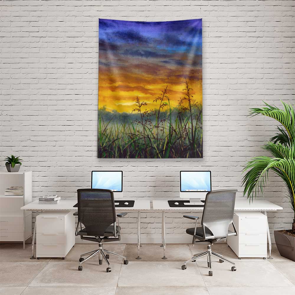 Gün Batımı Çayır Silüeti Manzara Duvar Örtüsü 4441