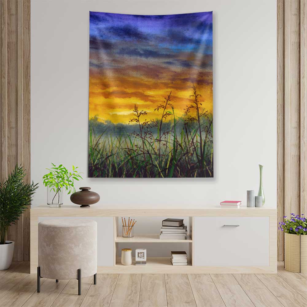 Gün Batımı Çayır Silüeti Manzara Duvar Örtüsü 4441