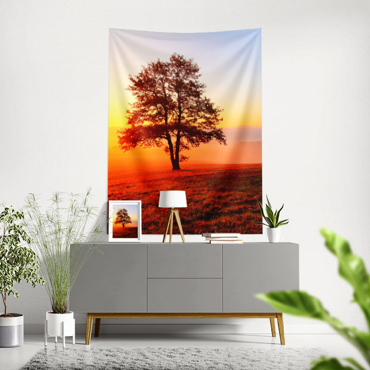 Gün Batımında Yalnız Ağaç Manzara Duvar Örtüsü 4442