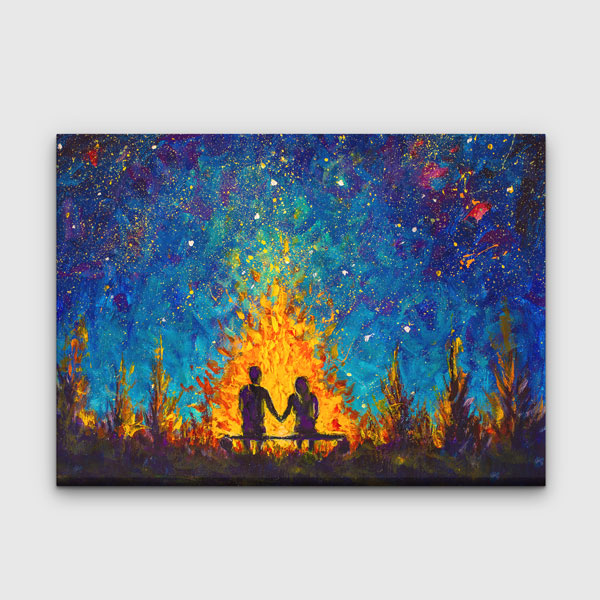 Yıldızlı Gece Kamp Ateşi Romantik Kanvas Tablo 4458