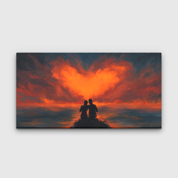 Kalp Şeklinde Gün Batımı Romantik Kanvas Tablo 4466