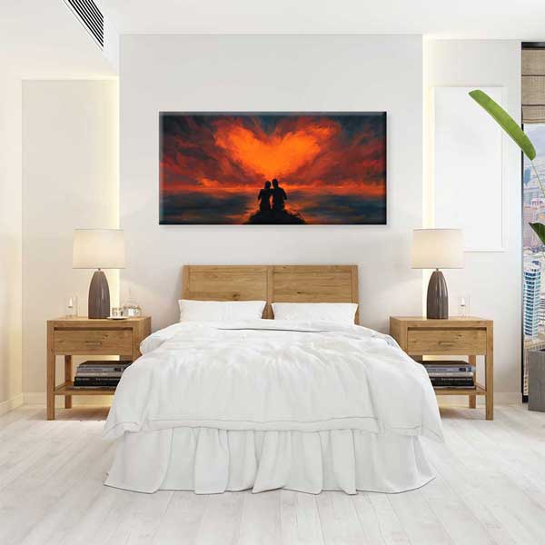 Kalp Şeklinde Gün Batımı Romantik Kanvas Tablo 4466