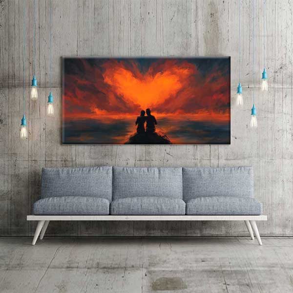 Kalp Şeklinde Gün Batımı Romantik Kanvas Tablo 4466