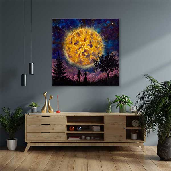 Dev Ay Işığında Aşk Romantik Kanvas Tablo 4468