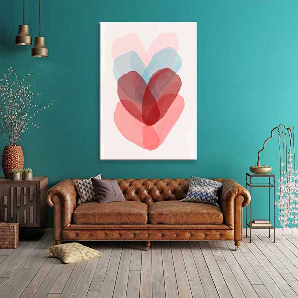 duvar-dekoru-4486-01 Soyut Pastel Kalp Tasarımlı Kanvas Tablo 4486