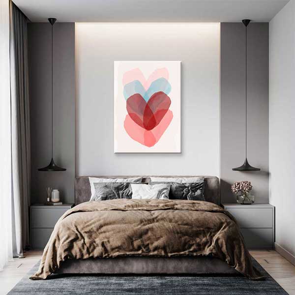 duvar-dekoru-4486-02 Soyut Pastel Kalp Tasarımlı Kanvas Tablo 4486