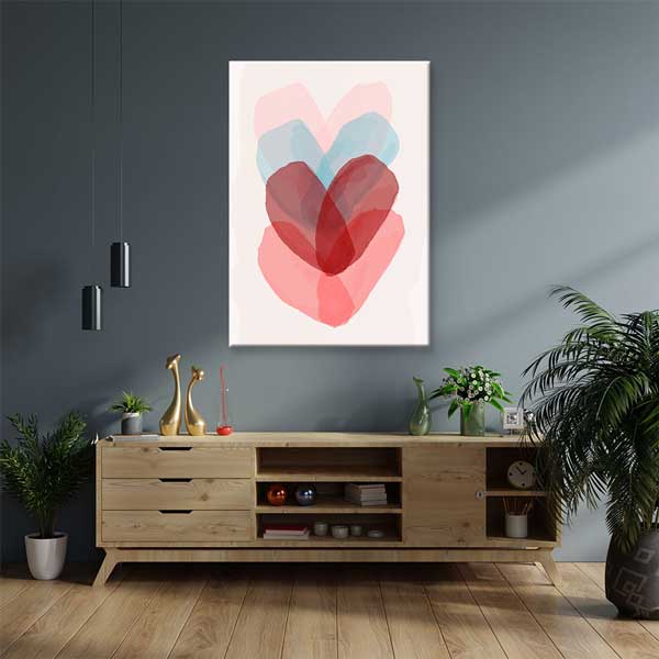 duvar-dekoru-4486-03 Soyut Pastel Kalp Tasarımlı Kanvas Tablo 4486