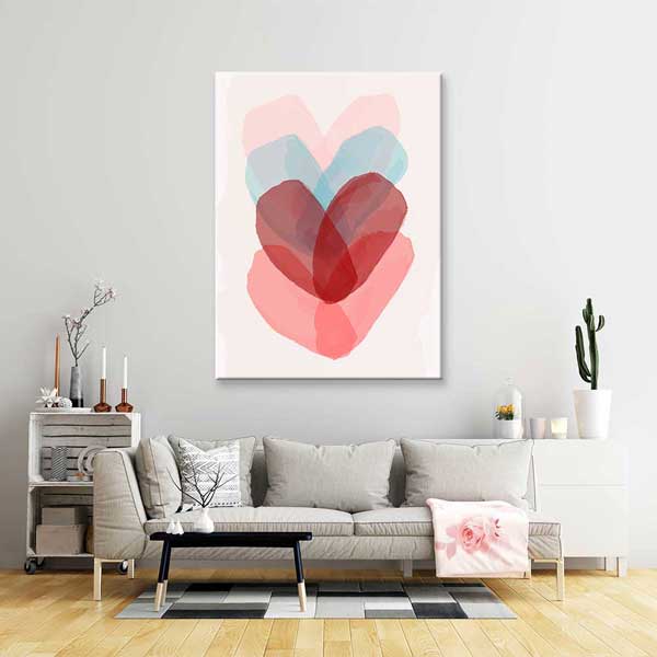 duvar-dekoru-4486-05 Soyut Pastel Kalp Tasarımlı Kanvas Tablo 4486