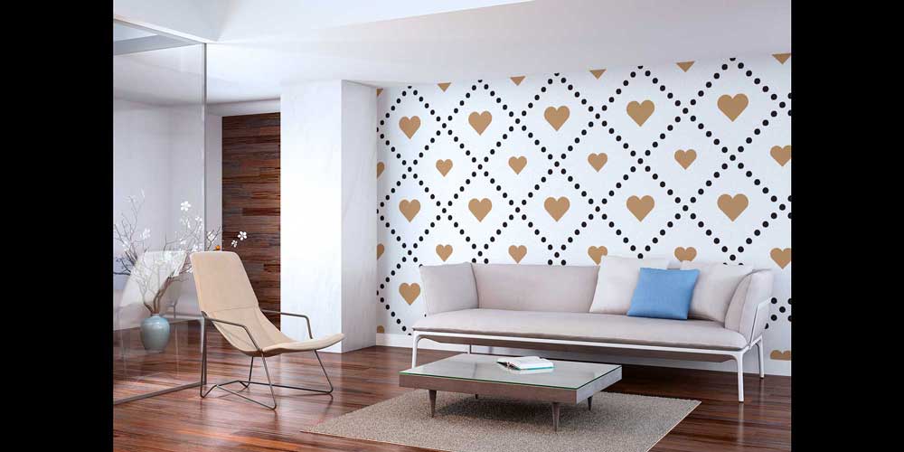 Geometrik Kalp Desenli Duvar Kağıdı 4514