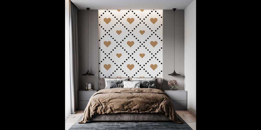 Geometrik Kalp Desenli Duvar Kağıdı 4514