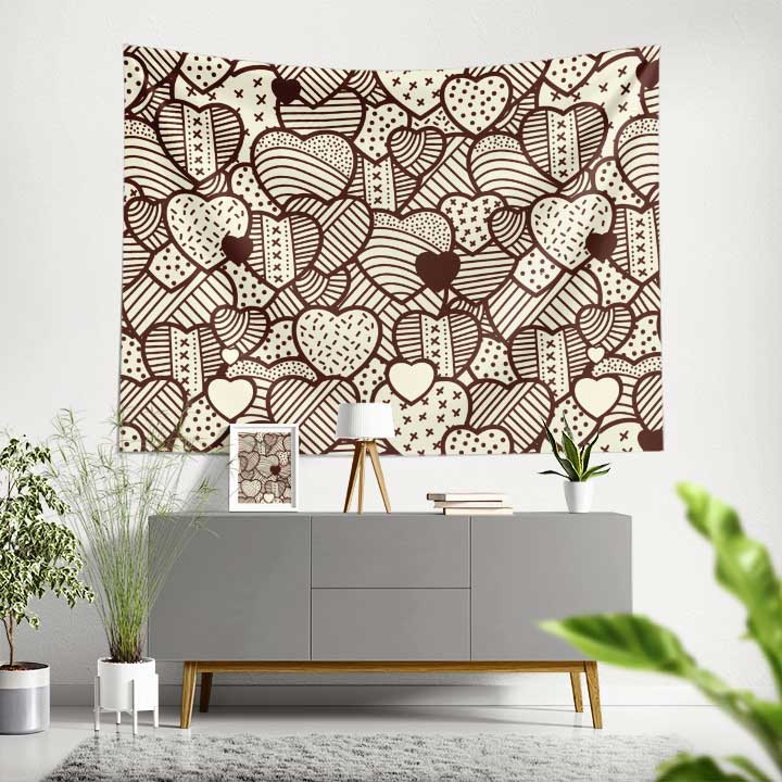 Vintage Kalp Desenli Duvar Örtüsü 4530