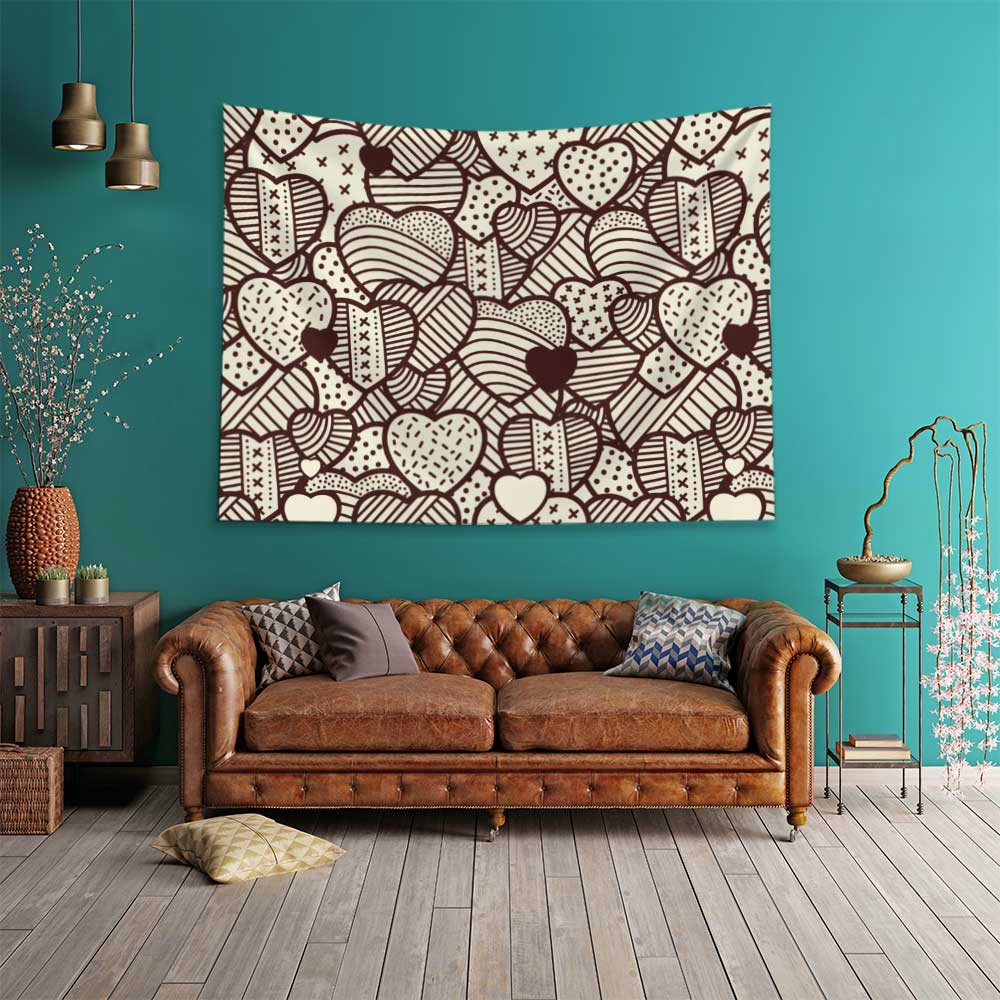 Vintage Kalp Desenli Duvar Örtüsü 4530