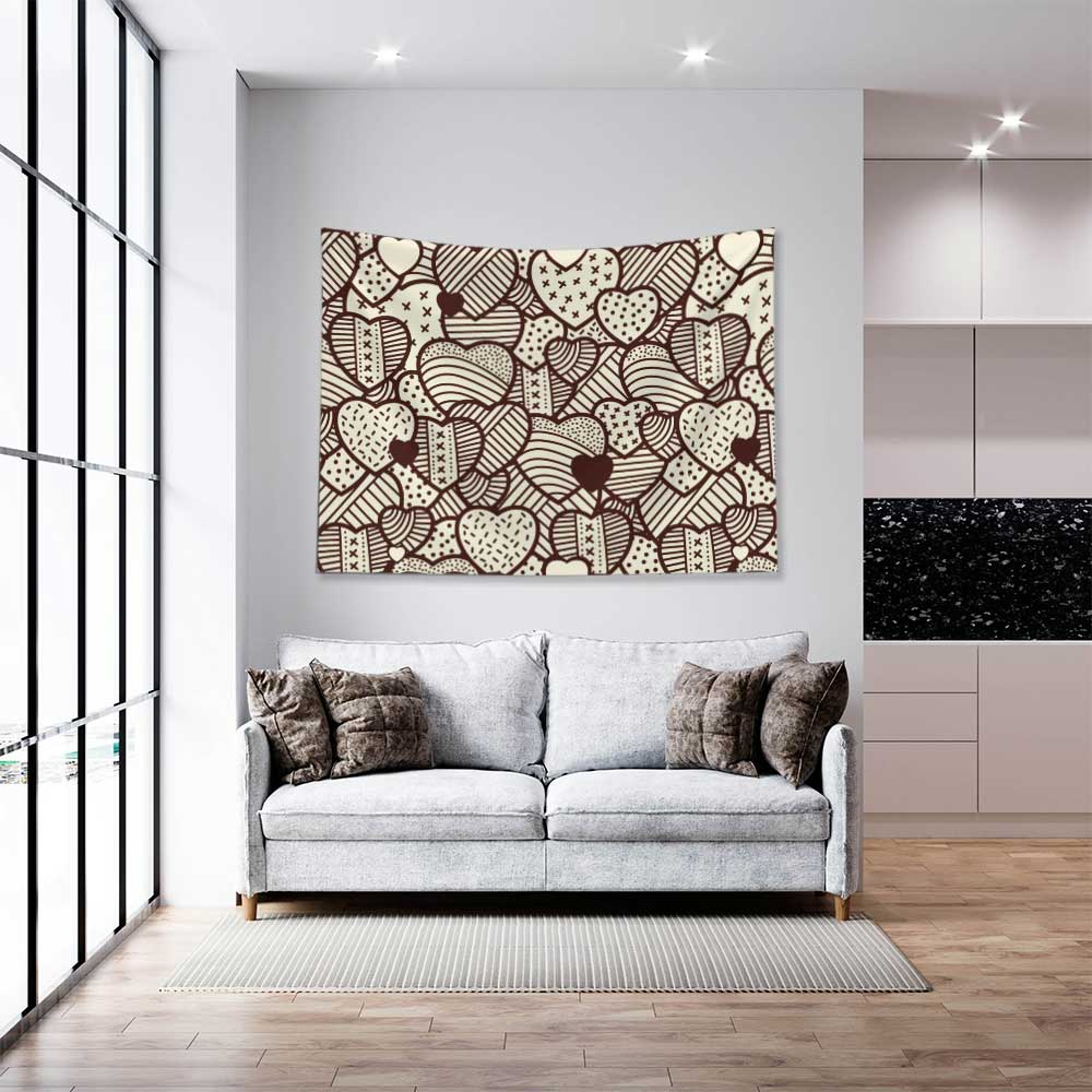 Vintage Kalp Desenli Duvar Örtüsü 4530