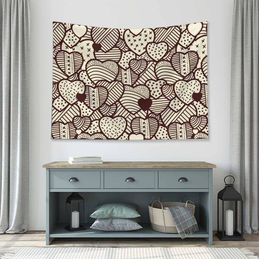 Vintage Kalp Desenli Duvar Örtüsü 4530