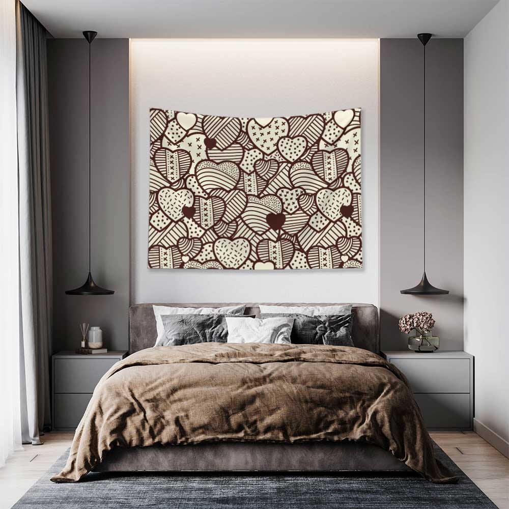 Vintage Kalp Desenli Duvar Örtüsü 4530