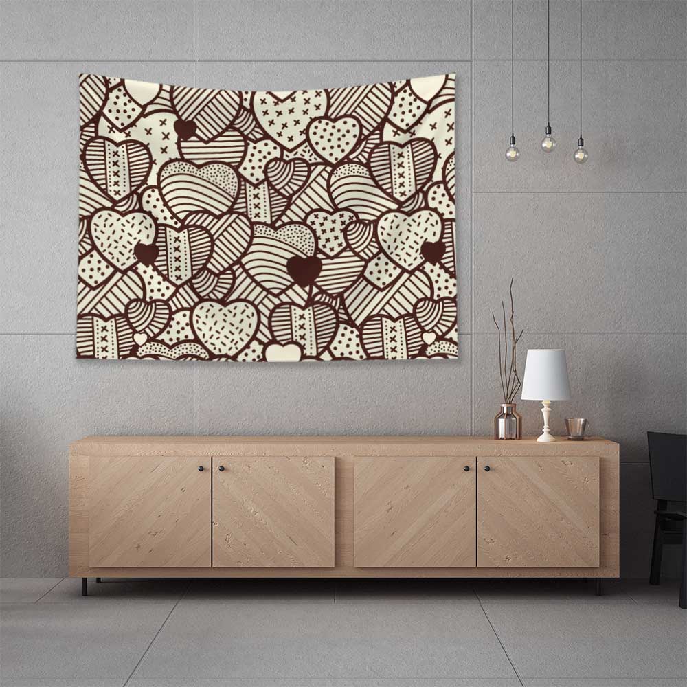 Vintage Kalp Desenli Duvar Örtüsü 4530