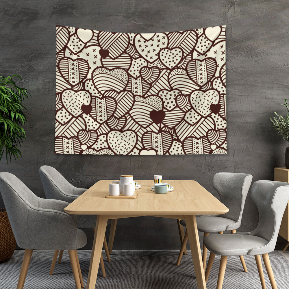 Vintage Kalp Desenli Duvar Örtüsü 4530