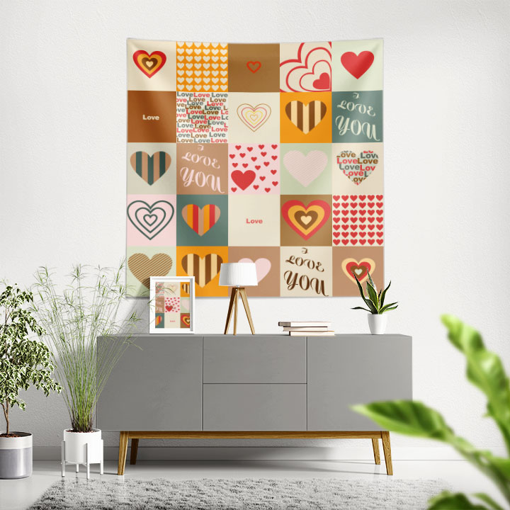 Patchwork Kalp Desenli Duvar Örtüsü 4532