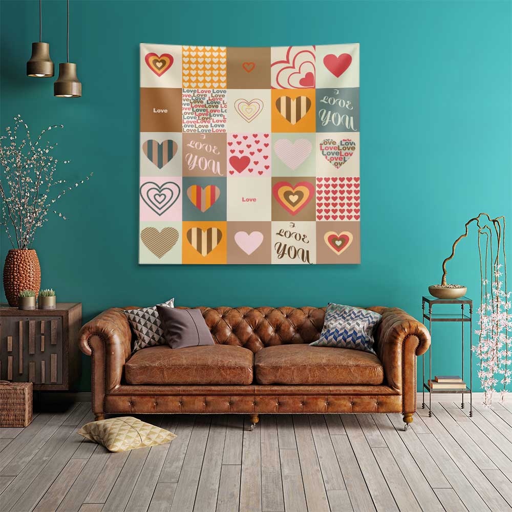 Patchwork Kalp Desenli Duvar Örtüsü 4532