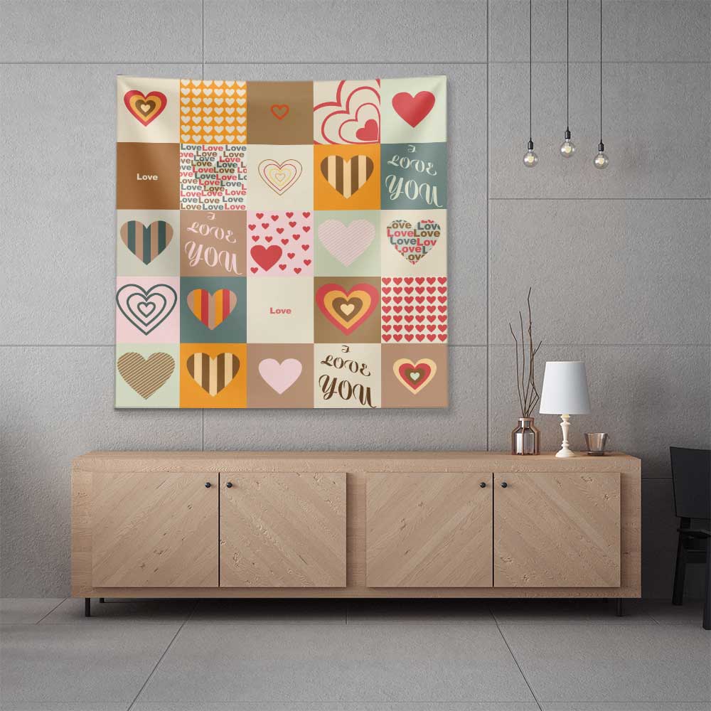 Patchwork Kalp Desenli Duvar Örtüsü 4532