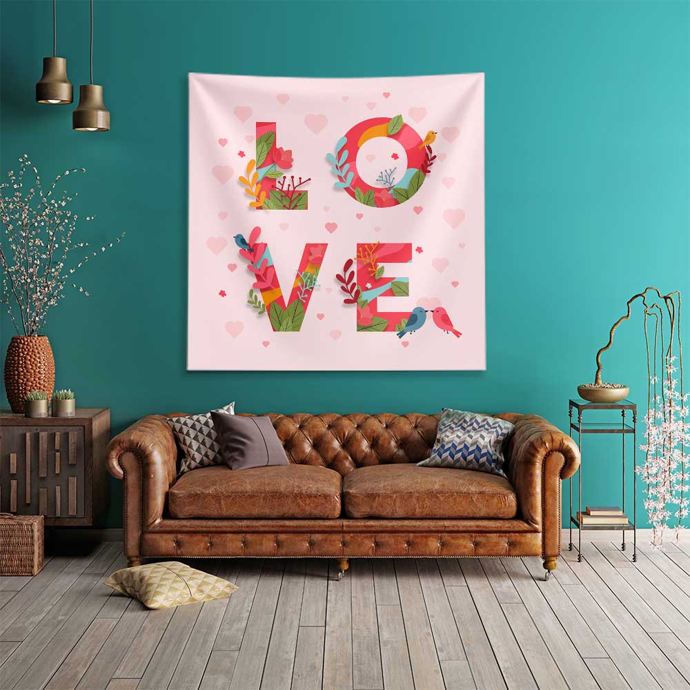 Romantik LOVE Tasarımlı Dekoratif Duvar Örtüsü 4536