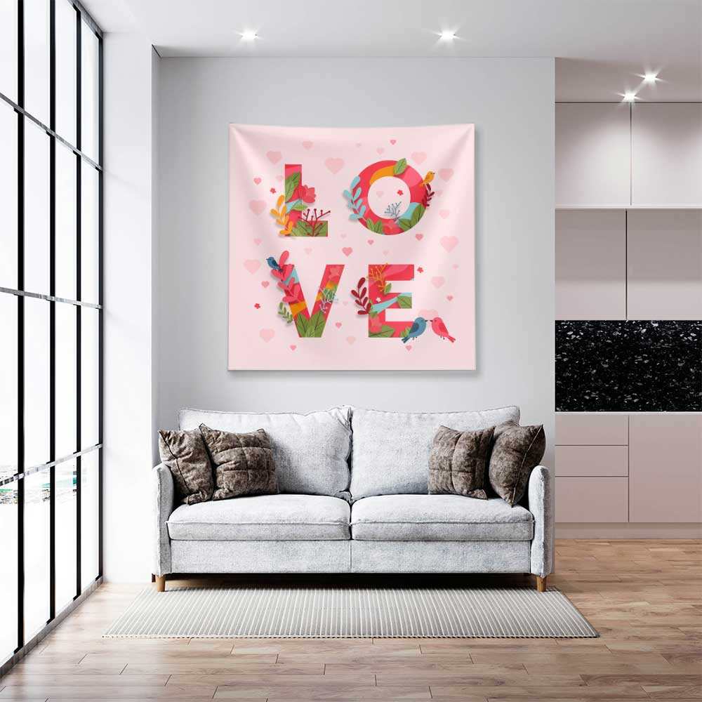 Romantik LOVE Tasarımlı Dekoratif Duvar Örtüsü 4536