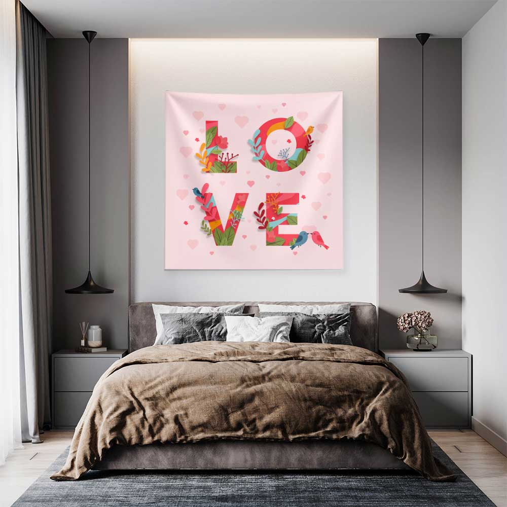 Romantik LOVE Tasarımlı Dekoratif Duvar Örtüsü 4536