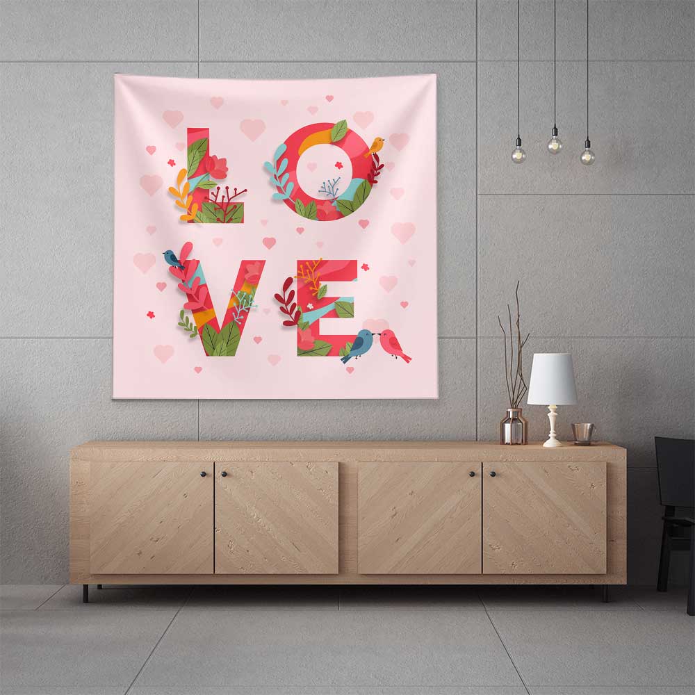 Romantik LOVE Tasarımlı Dekoratif Duvar Örtüsü 4536
