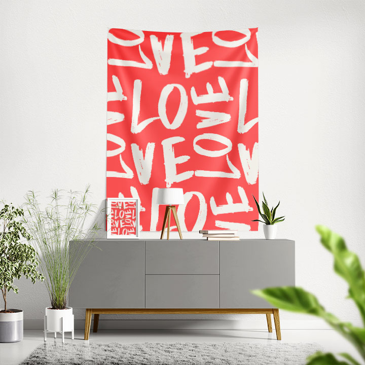 Modern LOVE Yazı Desenli Romantik Duvar Örtüsü 4543