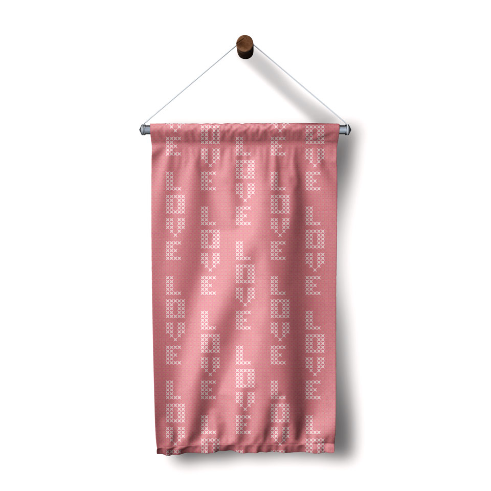 Pembe LOVE Desenli Romantik Duvar Flaması 4561