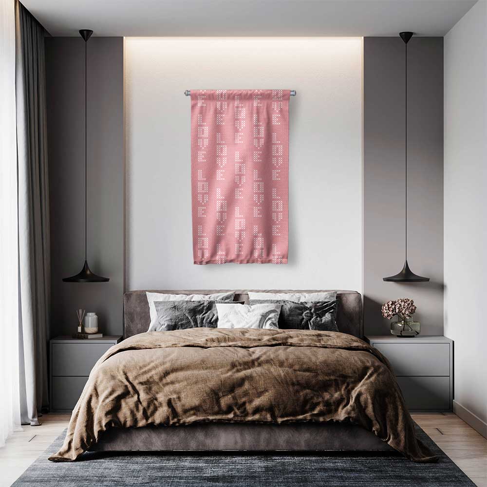 Pembe LOVE Desenli Romantik Duvar Flaması 4561